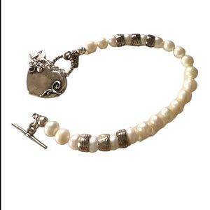 Pearl and Sterling Silver Heart Locket Bracelet
